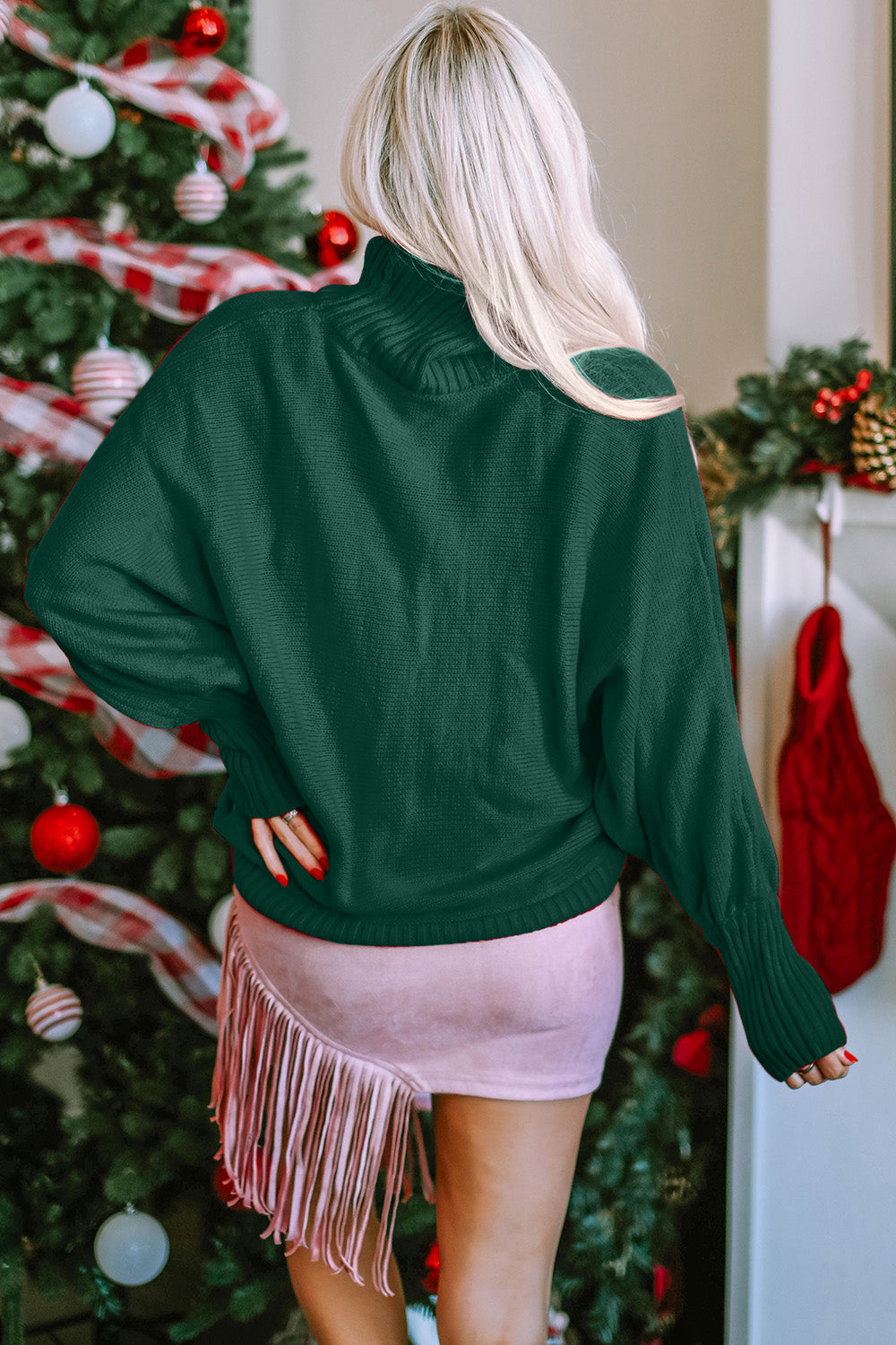 Double Take Full Size Merry Christmas Turtleneck Long Sleeve Sweater-Angel Casuals