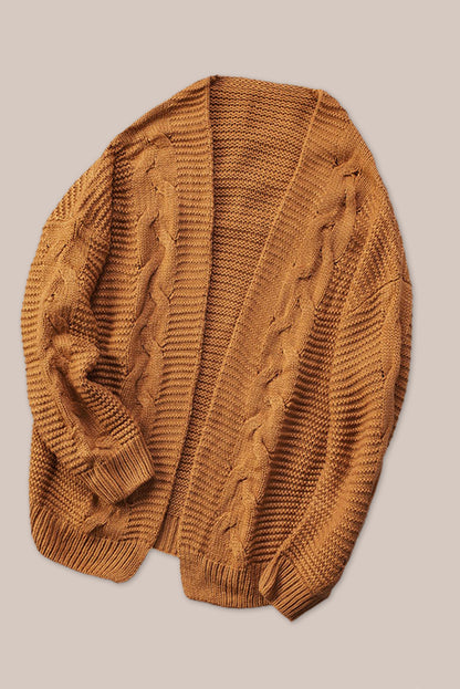 Cable-Knit Open Front Cardigan-Angel Casuals