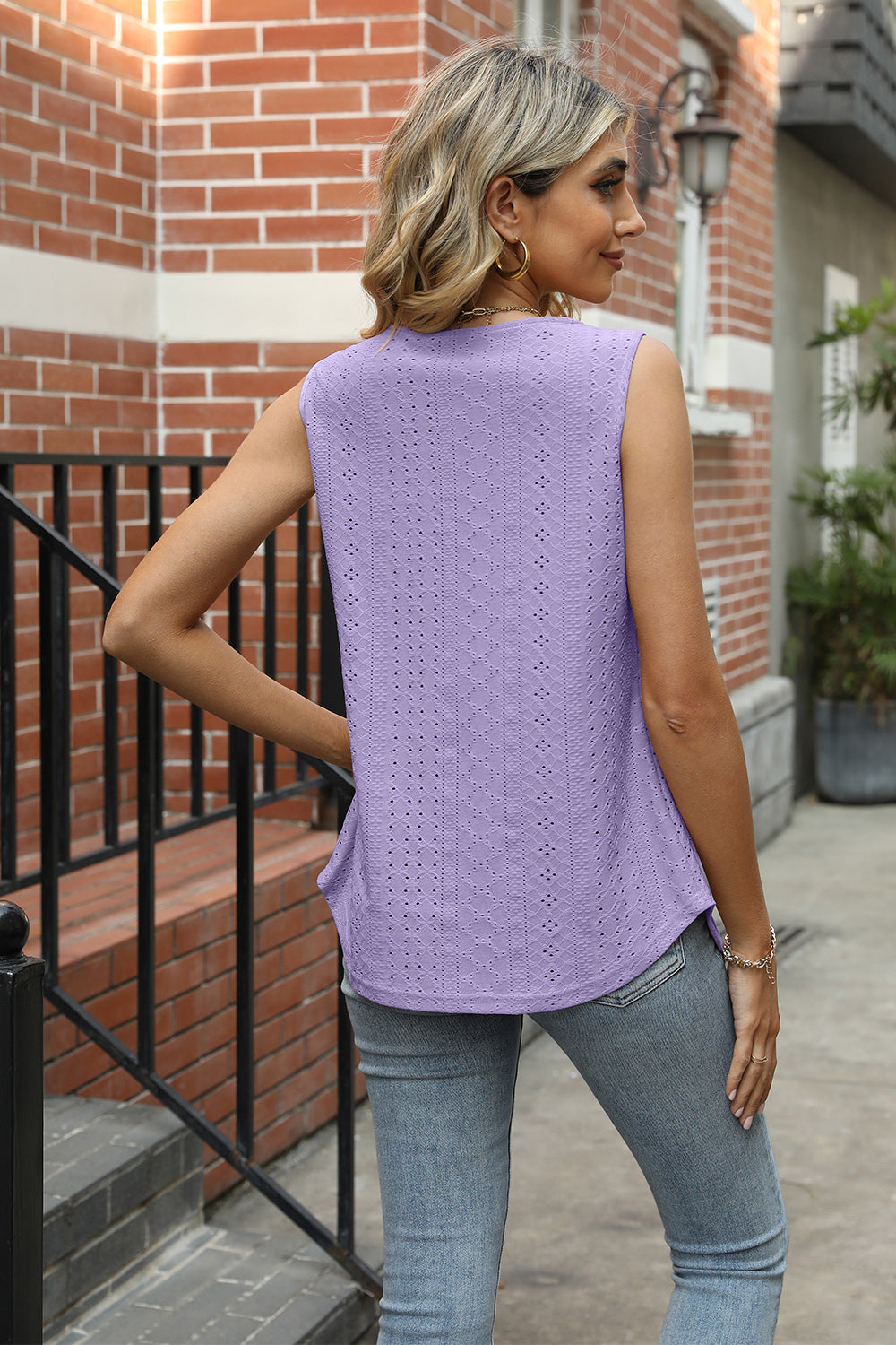 Eyelet Square Neck Tank-Angel Casuals