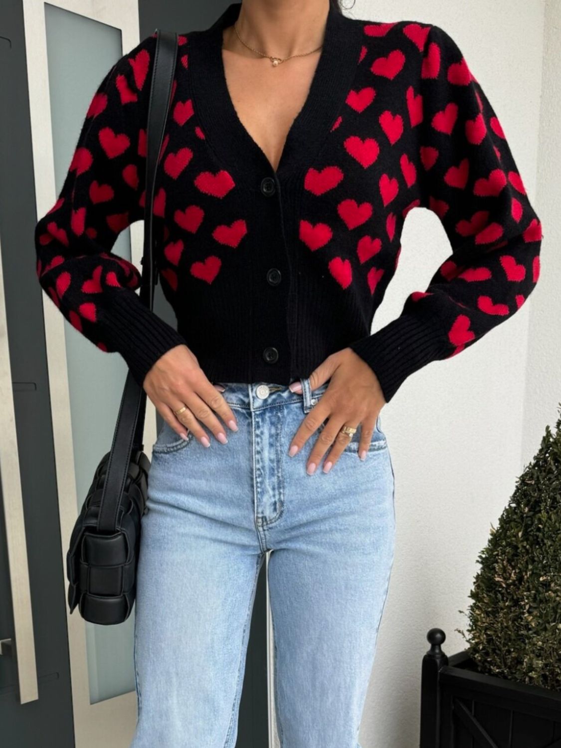 Valentine’s Day Heart V-Neck Cropped Cardigan-Angel Casuals