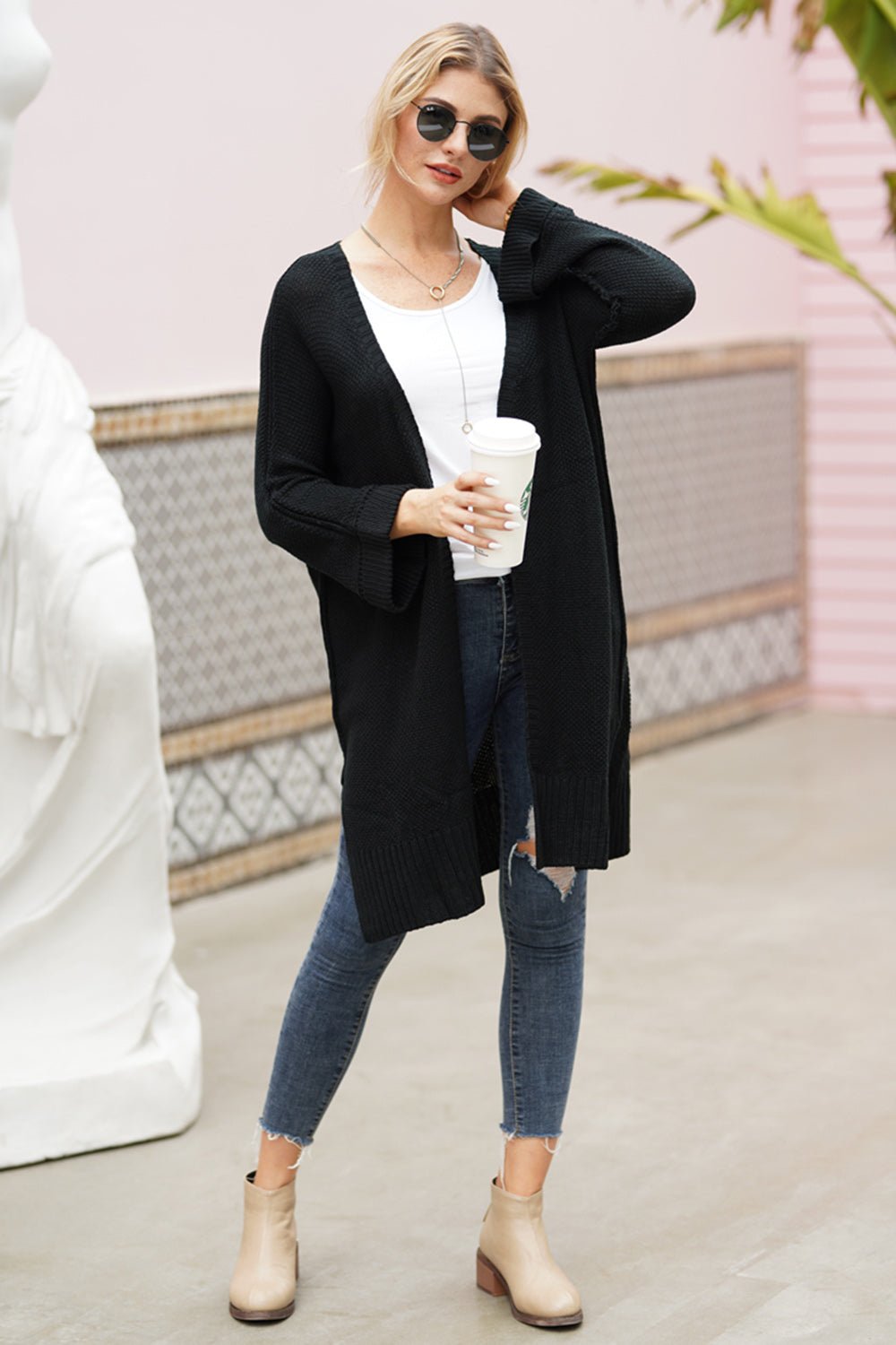 Open Front Long Sleeve Cardigan-Angel Casuals
