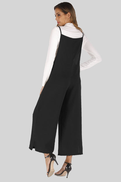 Full Size Cropped Wide Leg Overalls with Pockets-Angel Casuals