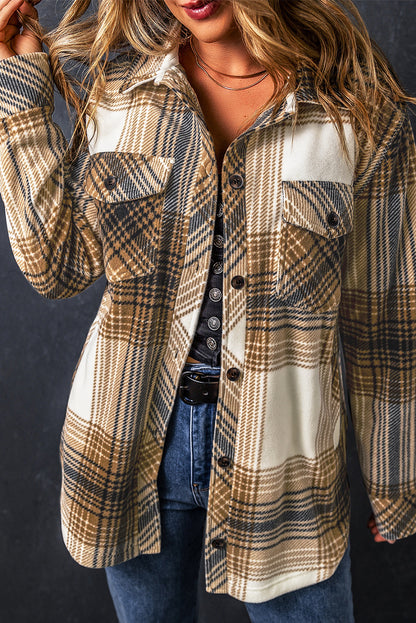 Plaid Button Up Long Sleeve Shacket-Angel Casuals