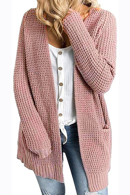 Rib-Knit Open Front Pocketed Cardigan-Angel Casuals