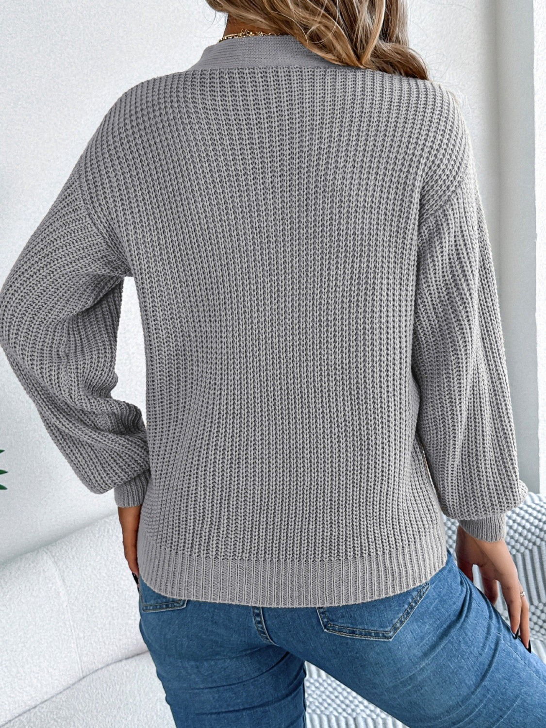 Cutout V-Neck Long Sleeve Sweater-Angel Casuals