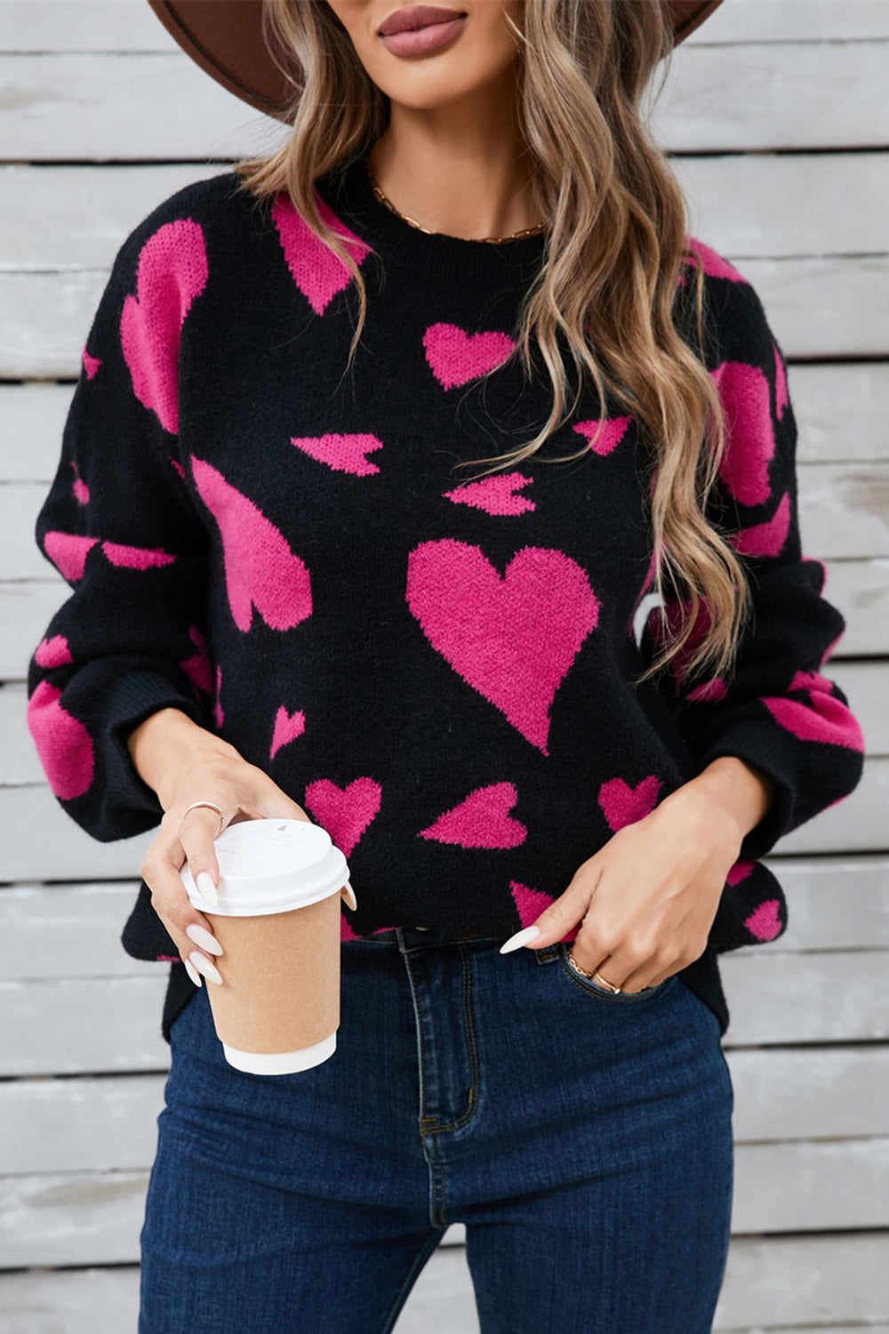 Angel Wings Heart Contrast Round Neck Long Sleeve Sweater-Angel Casuals