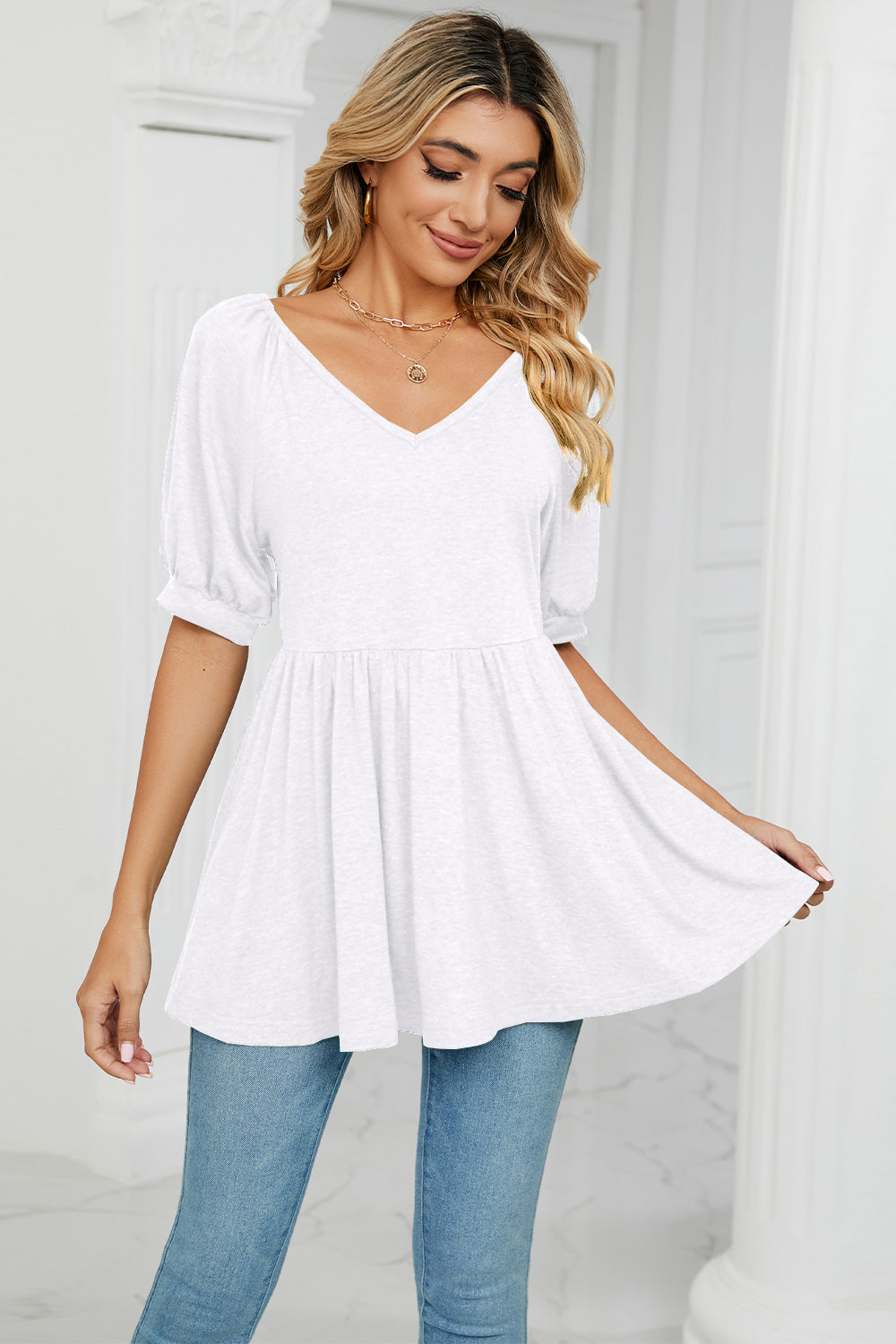 V-Neck Babydoll Top-Angel Casuals