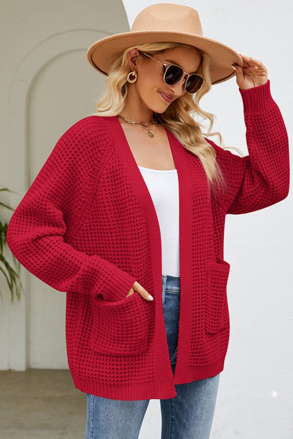 Open Front Raglan Sleeve Pocketed Cardigan-Angel Casuals