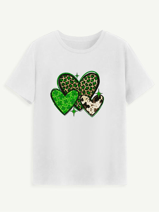 Heart Round Neck Short Sleeve T-Shirt-Angel Casuals
