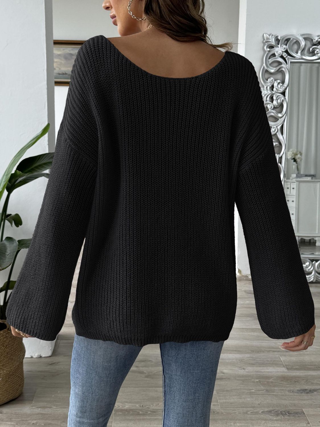 Heart Boat Neck Dropped Shoulder Sweater-Angel Casuals