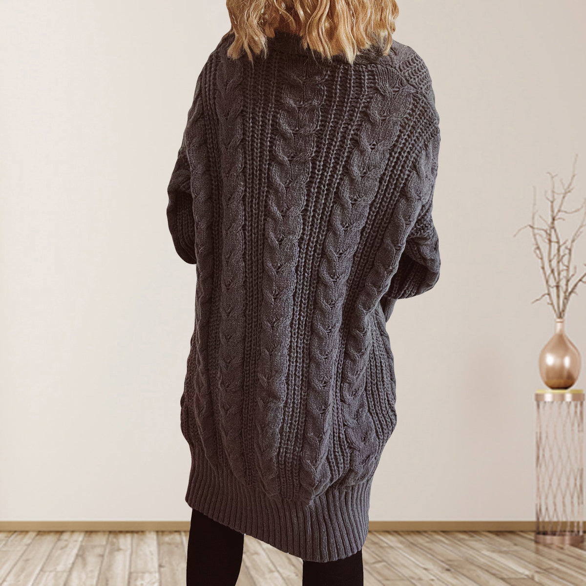 Cable-Knit Open Front Dropped Shoulder Cardigan-Angel Casuals