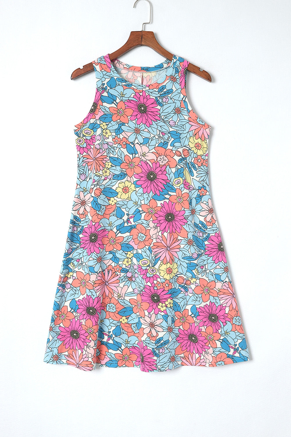 Floral Round Neck Sleeveless Dress-Angel Casuals