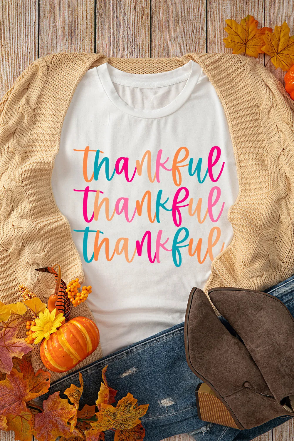 Full Size THANKFUL Round Neck Short Sleeve T-Shirt-Angel Casuals