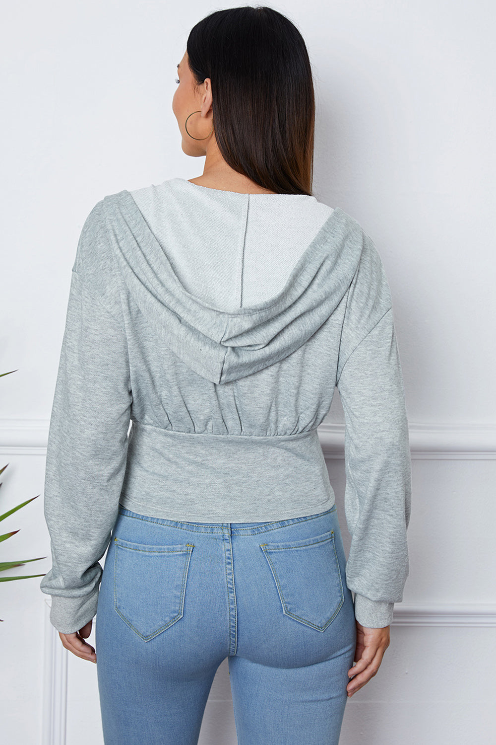 Shiny Ruched Half Zip Hooded Jacket-Angel Casuals