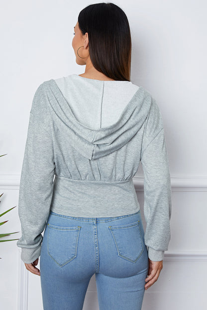 Shiny Ruched Half Zip Hooded Jacket-Angel Casuals