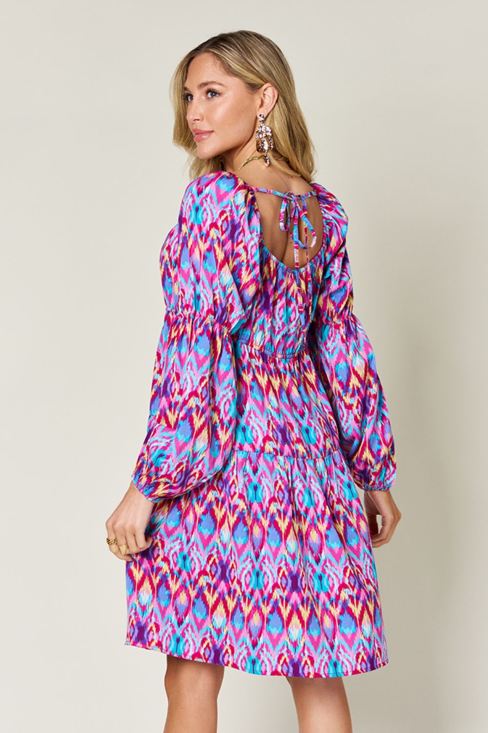 Double Take Full Size Printed Long Sleeve Dress-Angel Casuals