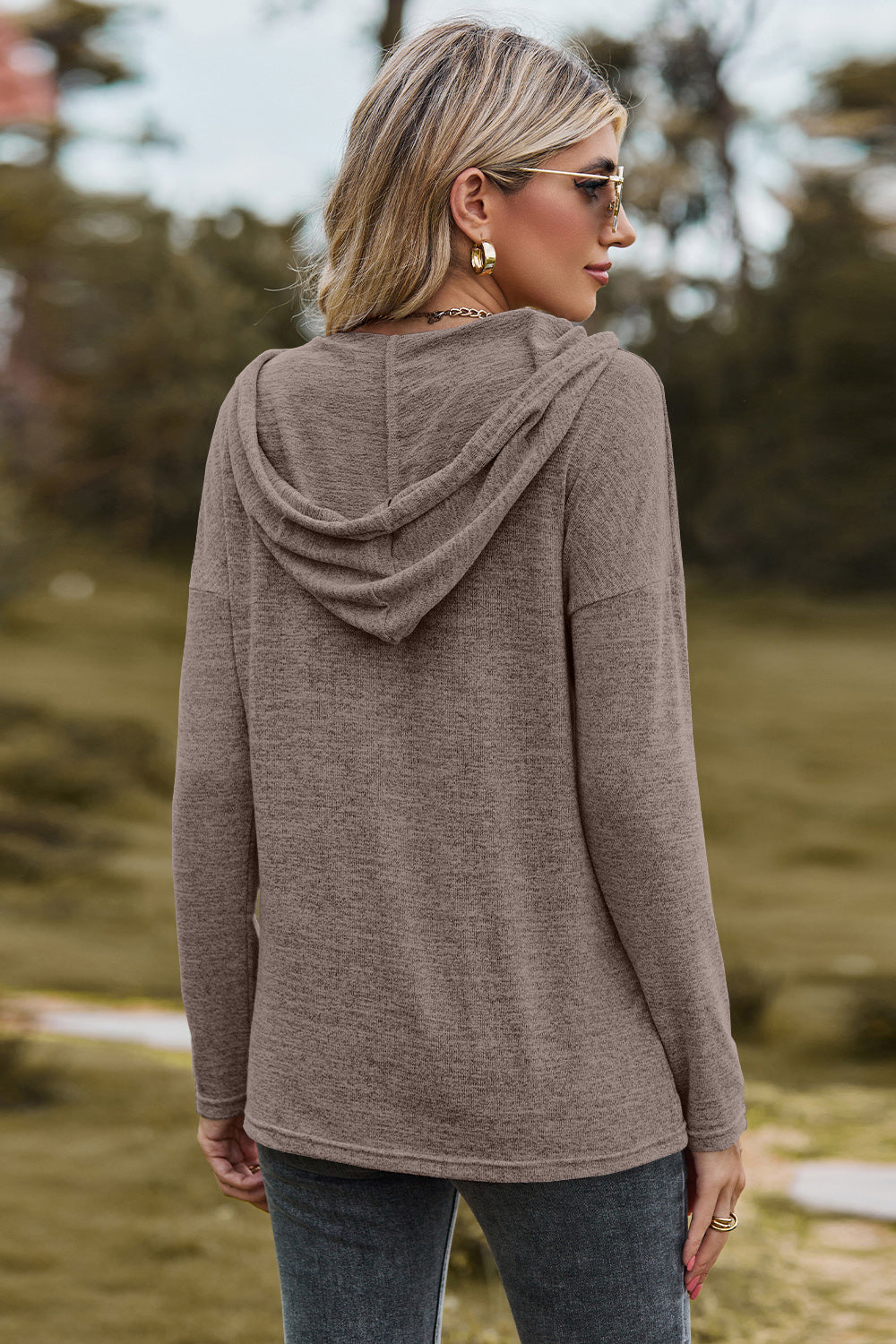 Drawstring Dropped Shoulder Hooded T-Shirt-Angel Casuals