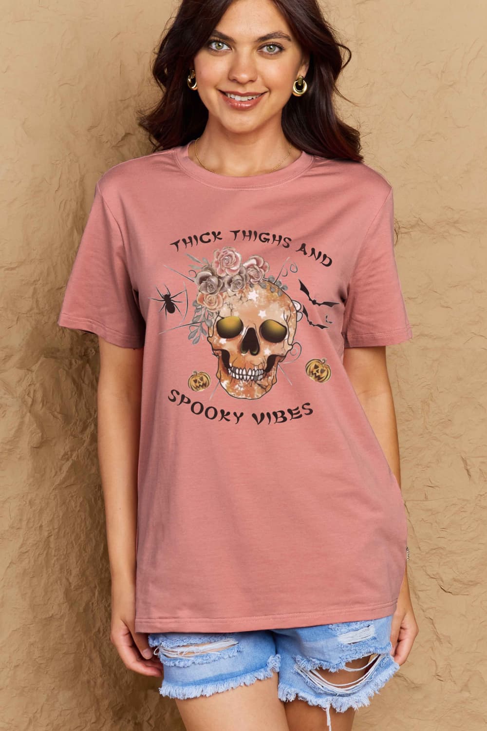 Simply Love Full Size THICK THIGHS AND SPOOKY VIBES Graphic Cotton T-Shirt-Angel Casuals