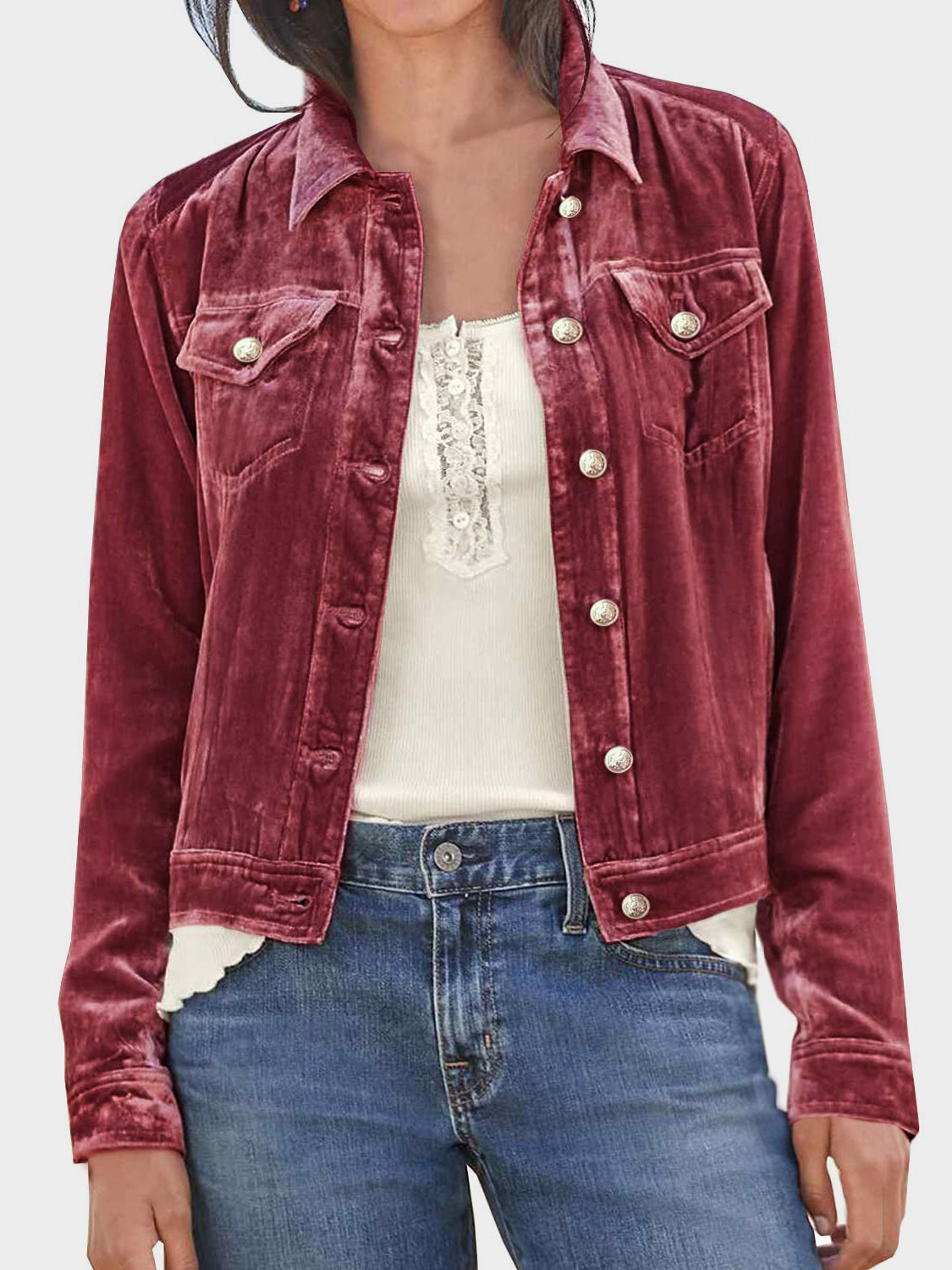 Button Up Long Sleeve Jacket with Chest Pockets-Angel Casuals