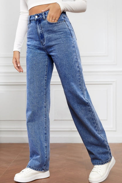 High Waist Straight Jeans-Angel Casuals