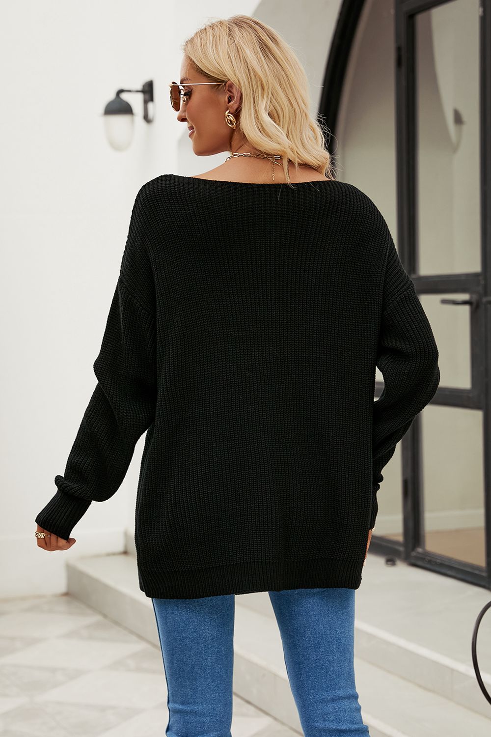 Boat Neck Dropped Shoulder Knit Top-Angel Casuals