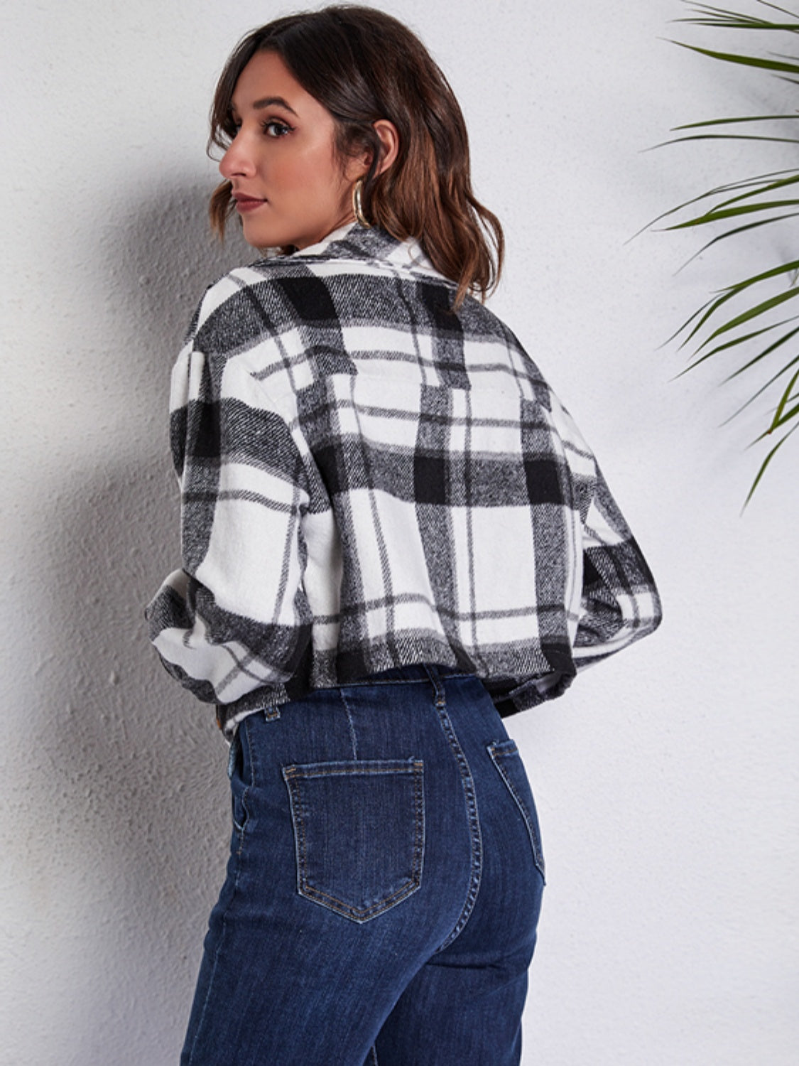 Plaid Button Front Jacket with Pockets-Angel Casuals