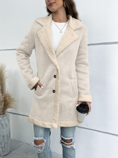 Lapel Collar Teddy Lining Longline Coat-Angel Casuals