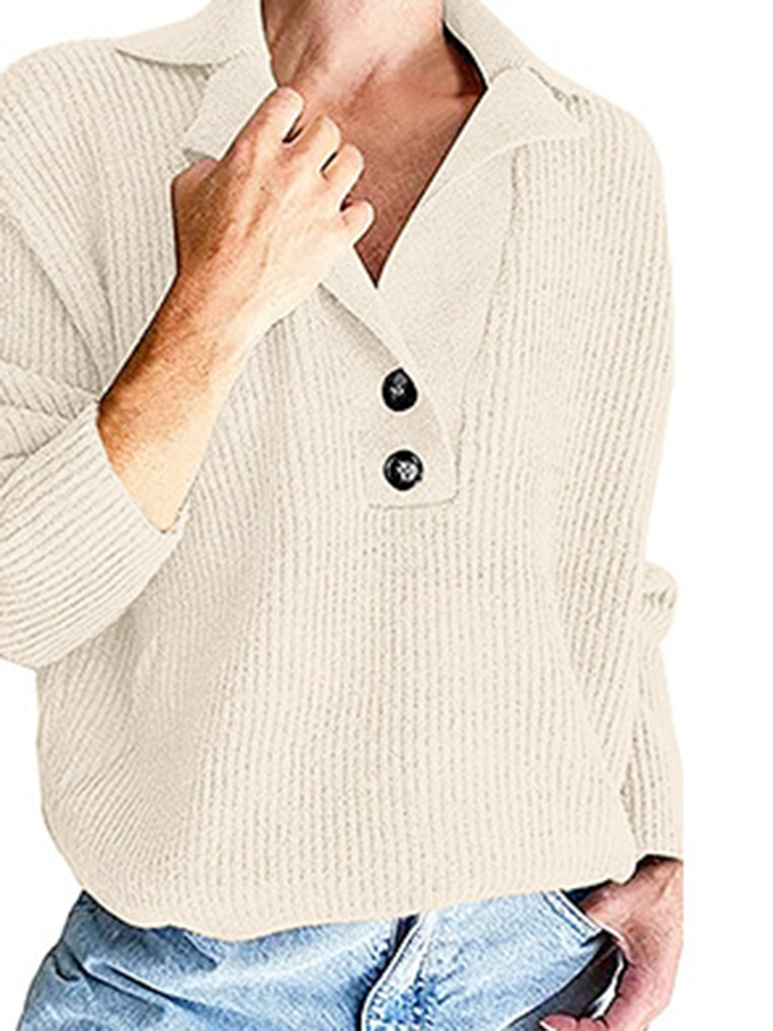 Collared Neck Half Button Knit Top-Angel Casuals