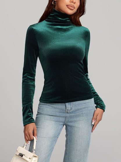 Solid Color Turtleneck Long Sleeve Top-Angel Casuals