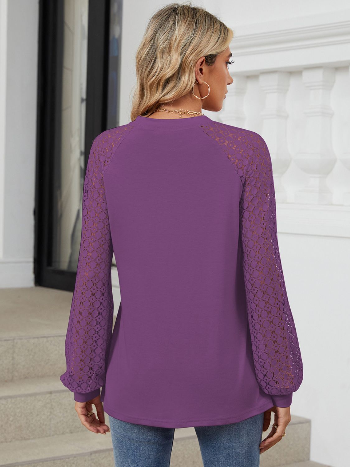 Round Neck Lace Long Sleeve Top-Angel Casuals