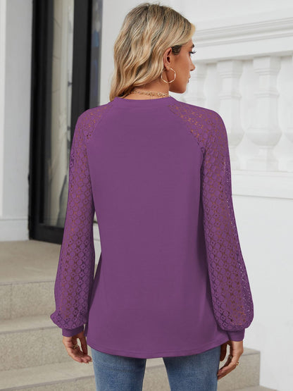 Round Neck Lace Long Sleeve Top-Angel Casuals