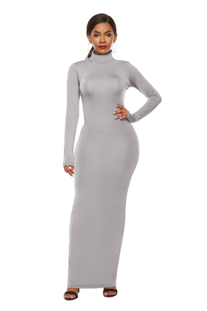 Mock Neck Long Sleeve Maxi Slim Dress-Angel Casuals