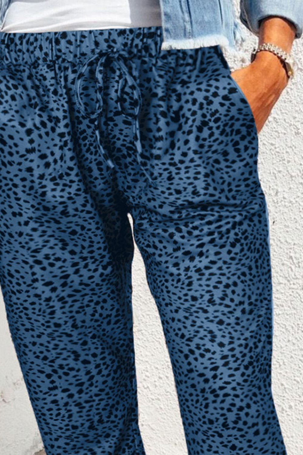 Double Take Leopard Print Joggers with Pockets-Angel Casuals