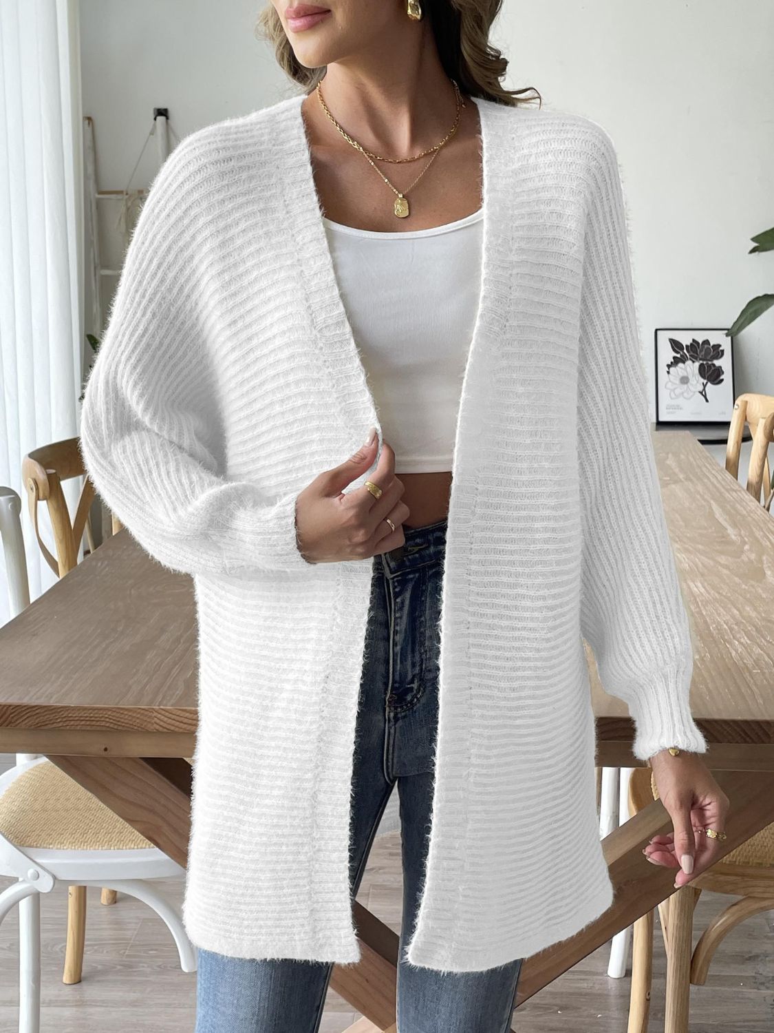 Open Front Long Sleeve Cardigan-Angel Casuals