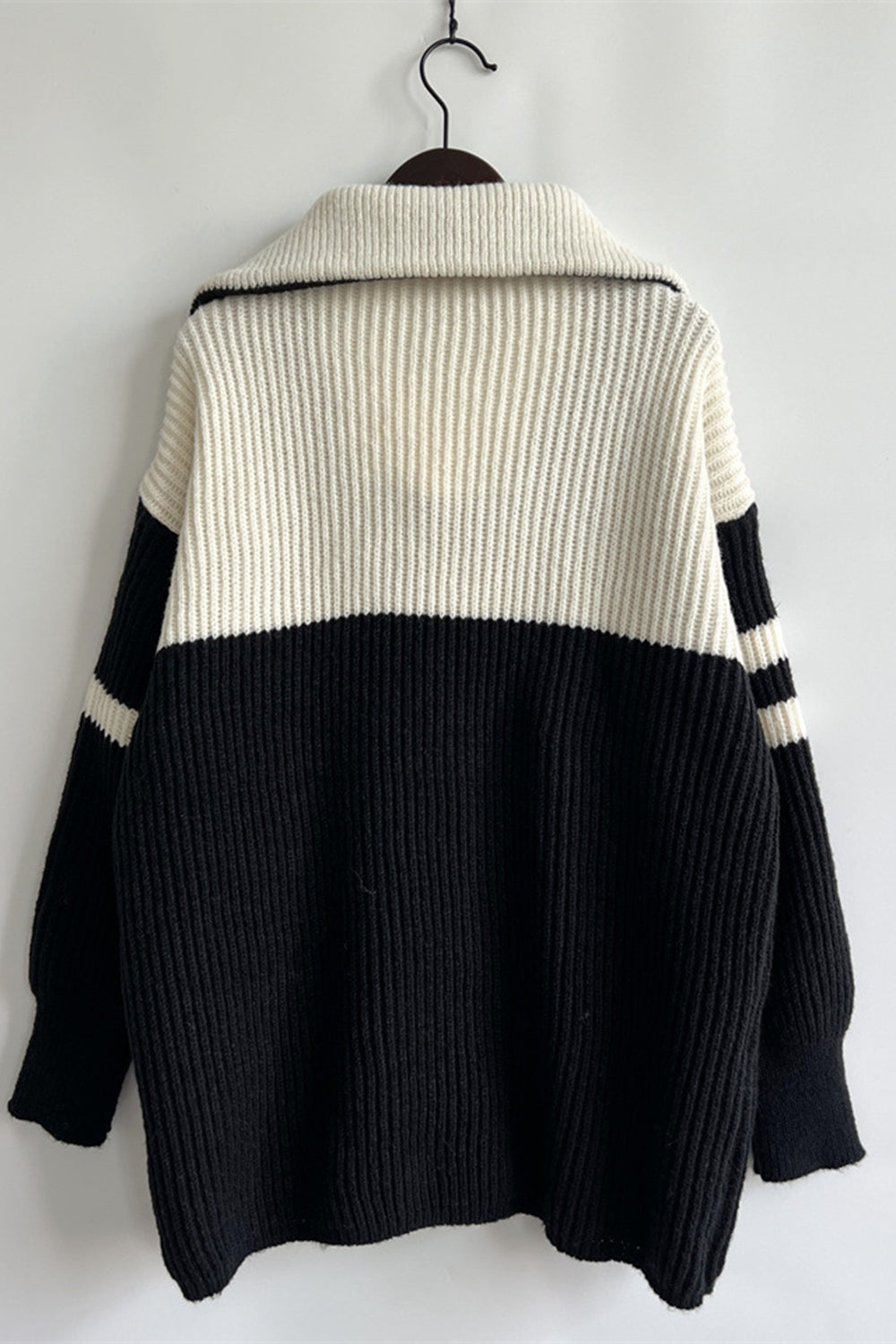 Quarter Zip Striped Dropped Shoulder Sweater-Angel Casuals