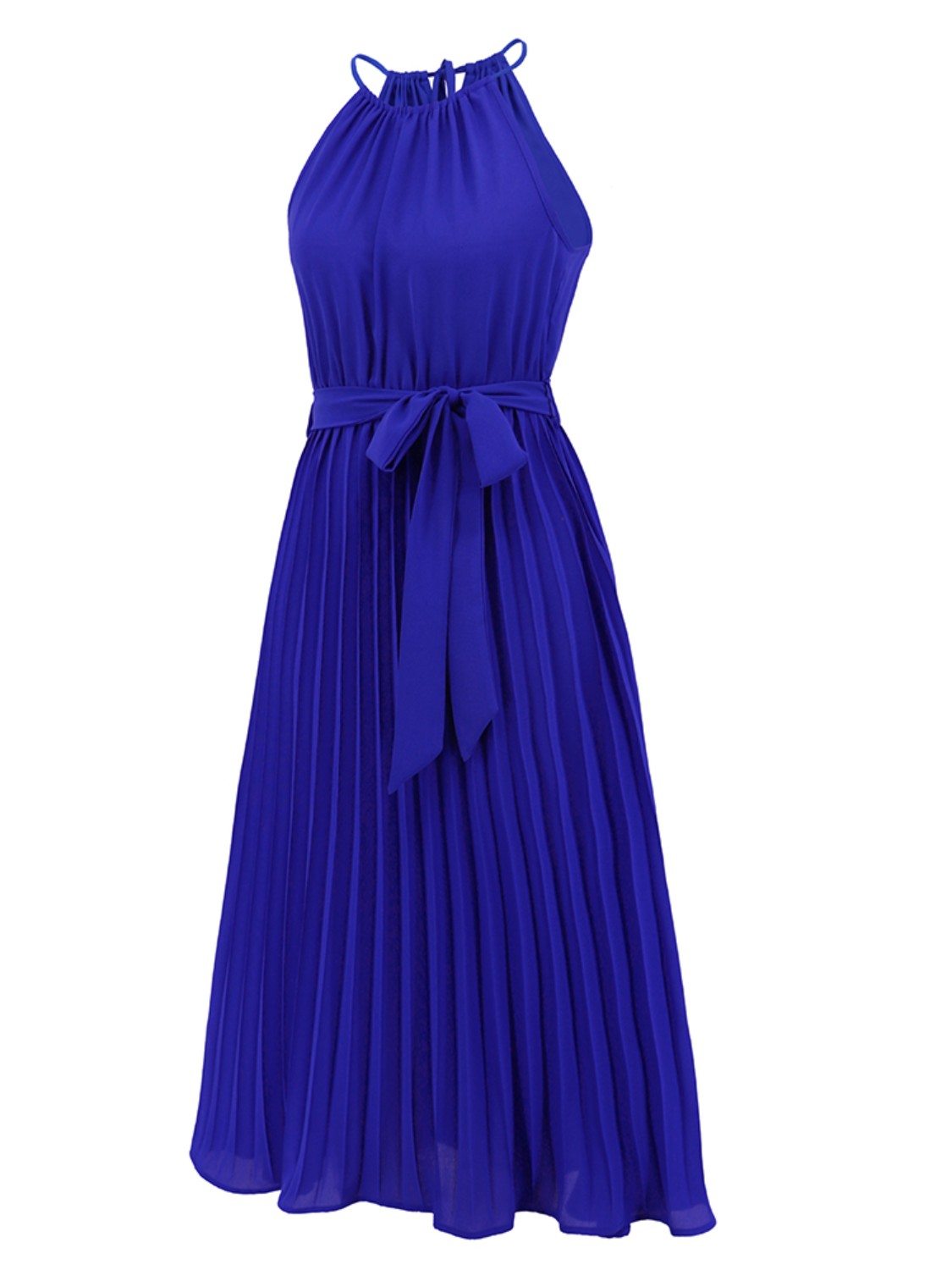 Pleated Spaghetti Strap Tie Waist Midi Dress-Angel Casuals