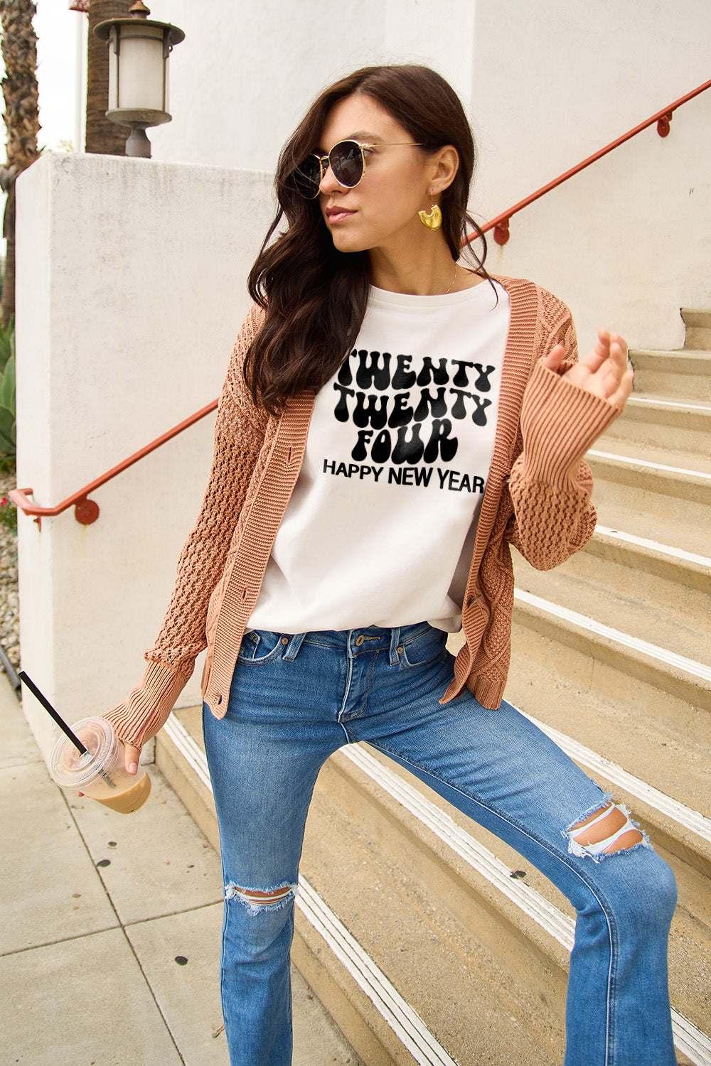 Simply Love Full Size TWENTY TWENTY FOUR HAPPY NEW YEAR Short Sleeve T-Shirt-Angel Casuals