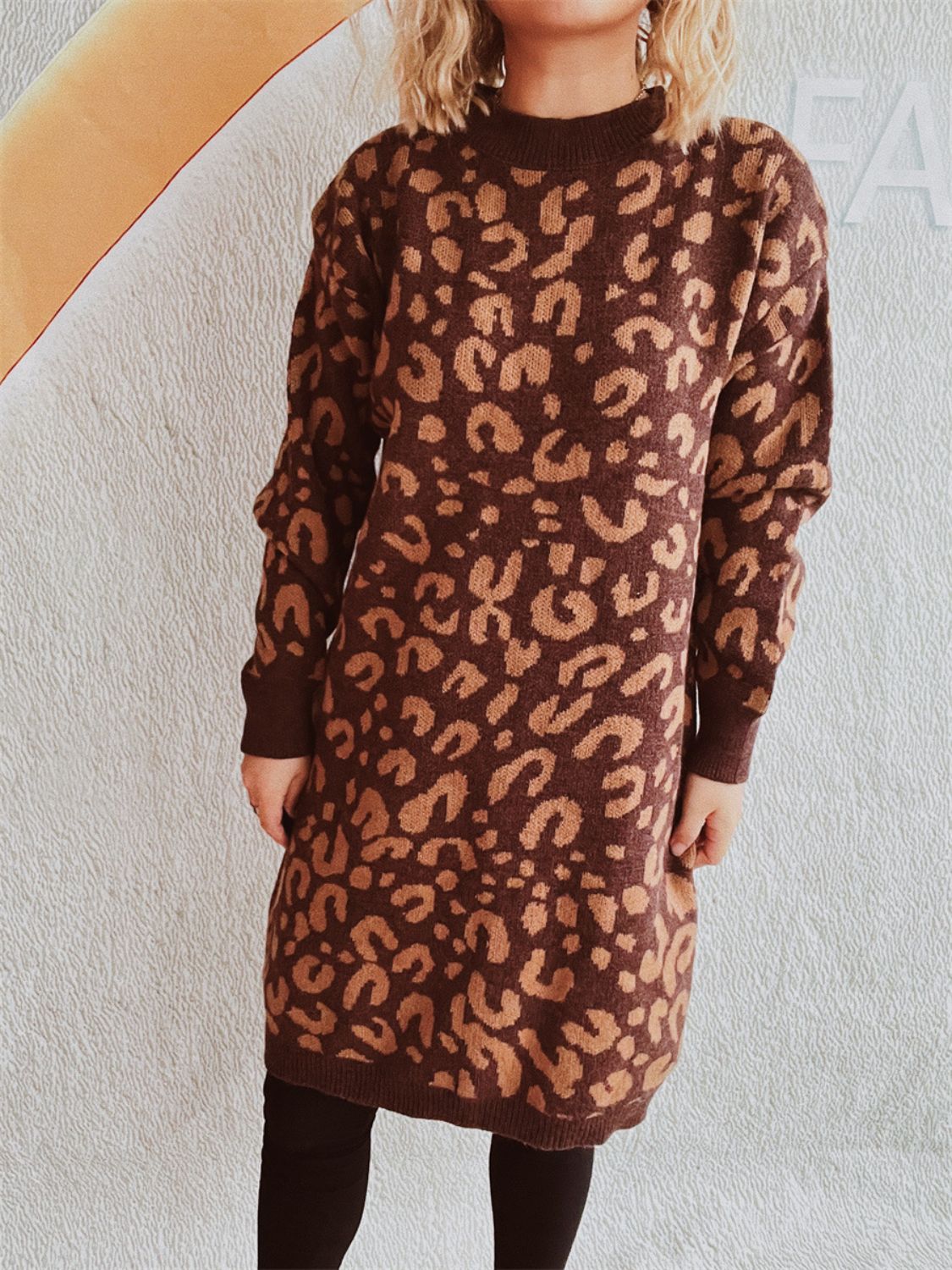 Leopard Round Neck Long Sleeve Sweater-Angel Casuals