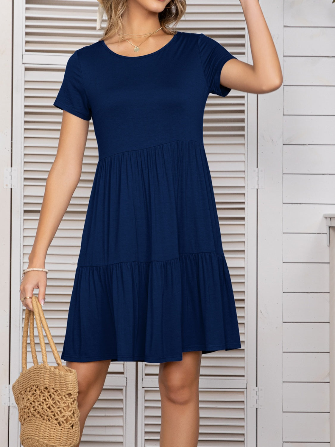 Round Neck Short Sleeve Mini Tee Dress-Angel Casuals