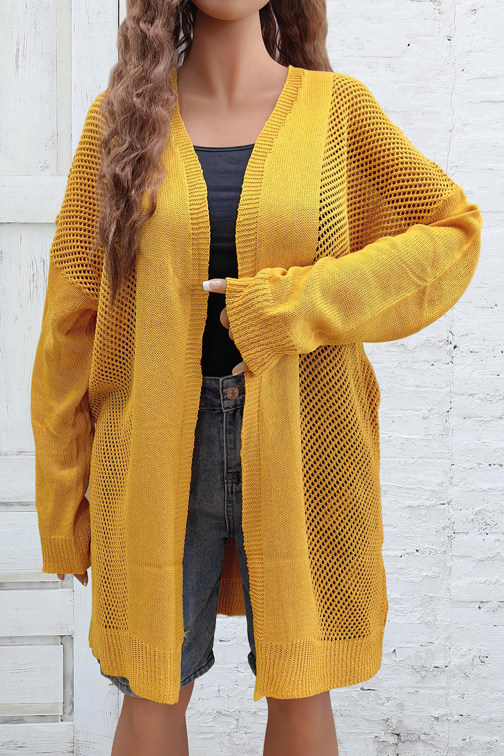 Plus Size Openwork Long Sleeve Open Front Cardigan-Angel Casuals