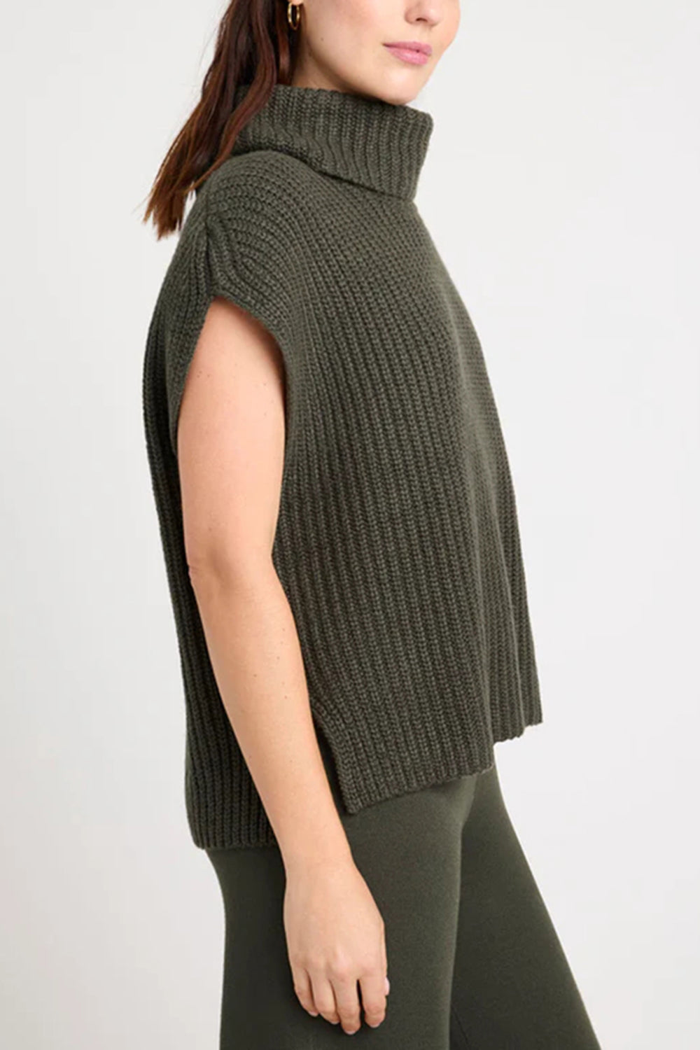 Slit Turtleneck Cap Sleeve Sweater-Angel Casuals