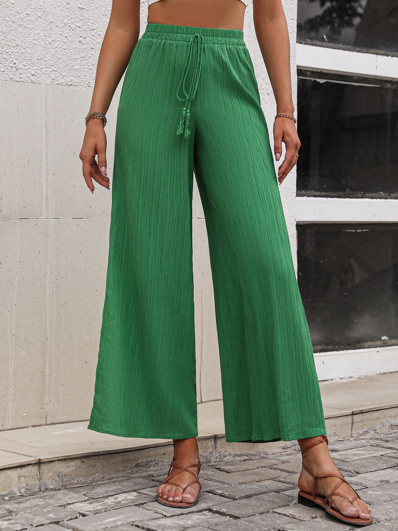 High Waist Slit Wide Leg Pants-Angel Casuals