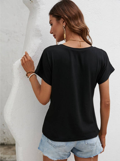 Asymmetric Hem Round Neck T-Shirt-Angel Casuals