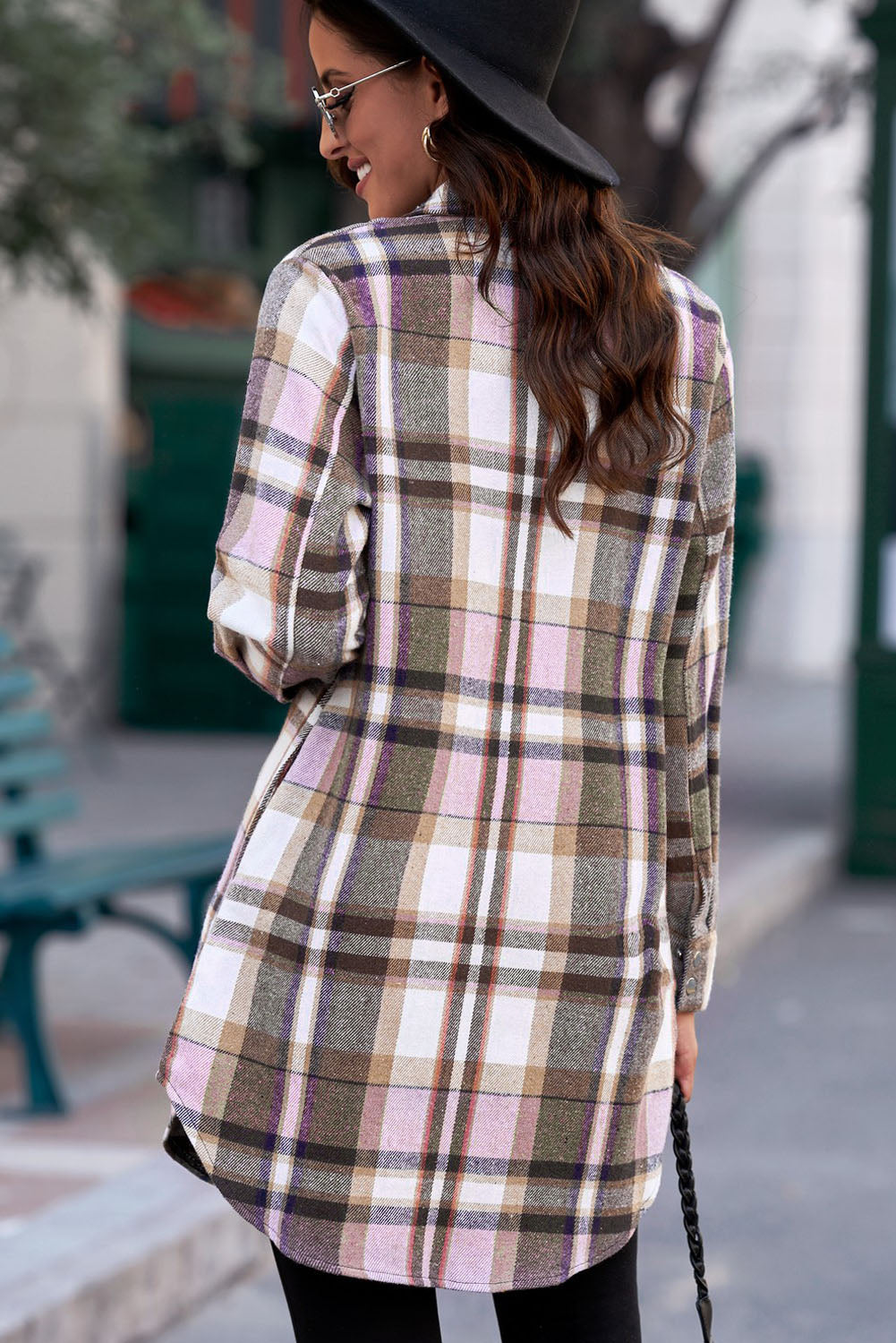 Plaid Button-Up Longline Shirt Jacket-Angel Casuals