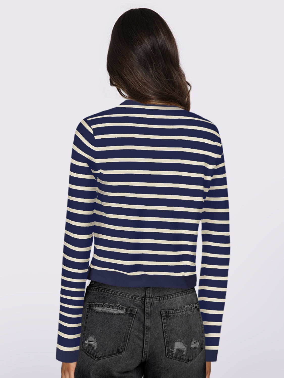Striped Round Neck Button Up Long Sleeve Cardigan-Angel Casuals