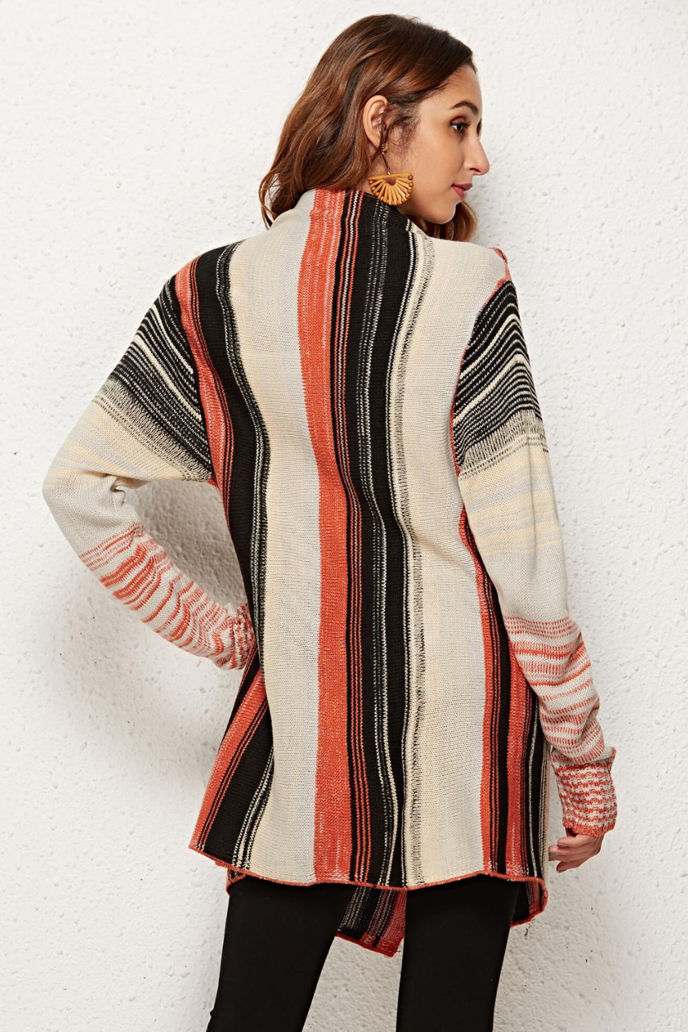 Striped Tassel Detail One-Button Cardigan-Angel Casuals