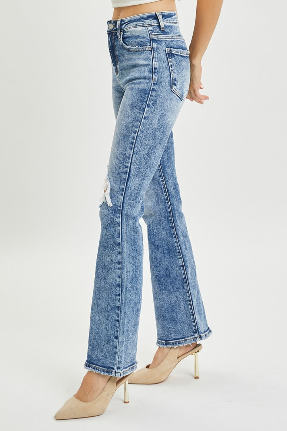 RISEN Full Size High Rise Distressed Flare Jeans-Angel Casuals