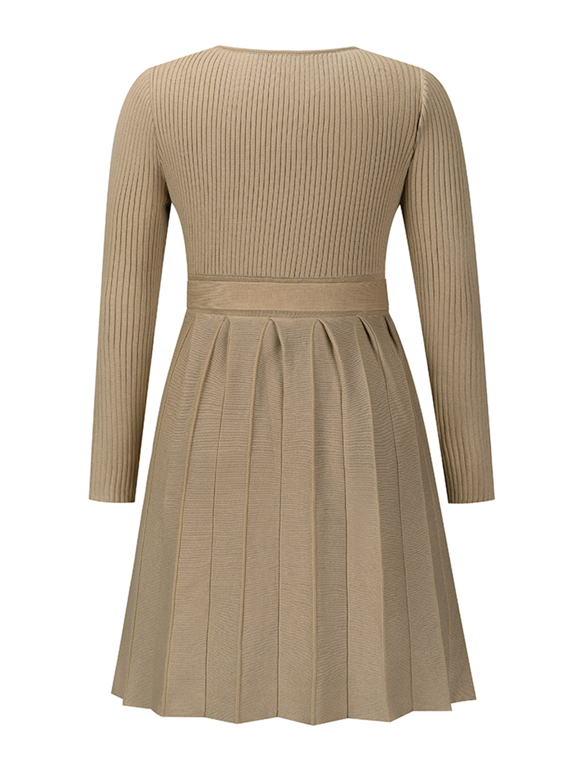 Surplice Neck Tie Front Pleated Sweater Dress-Angel Casuals