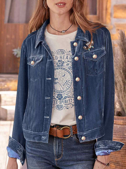 Button Up Long Sleeve Jacket with Chest Pockets-Angel Casuals