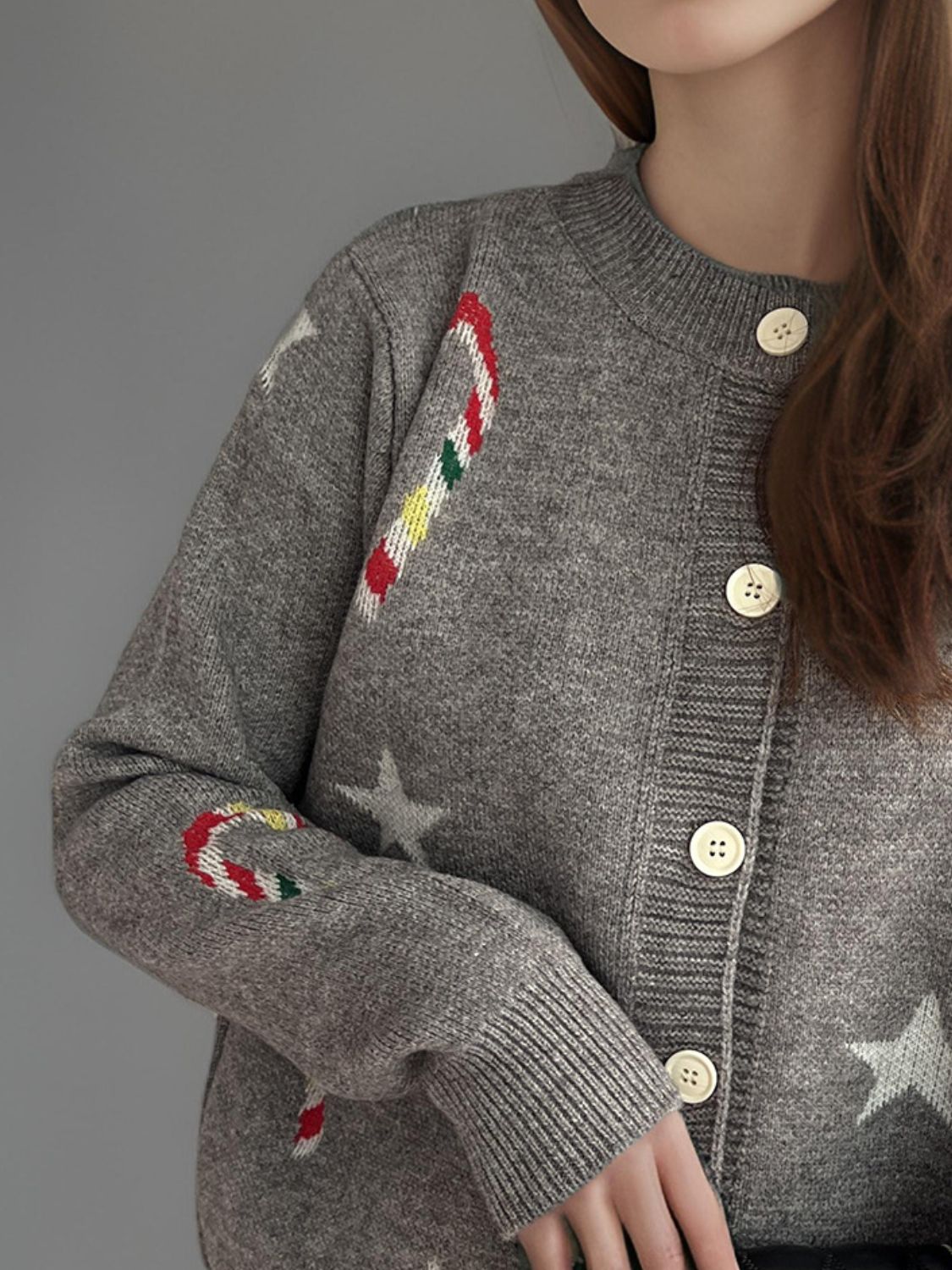 Candy Cane & Star Button Down Long Sleeve Cardigan-Angel Casuals